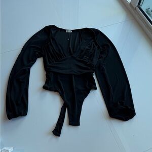Free People Black Long Sleeve Bodysuit